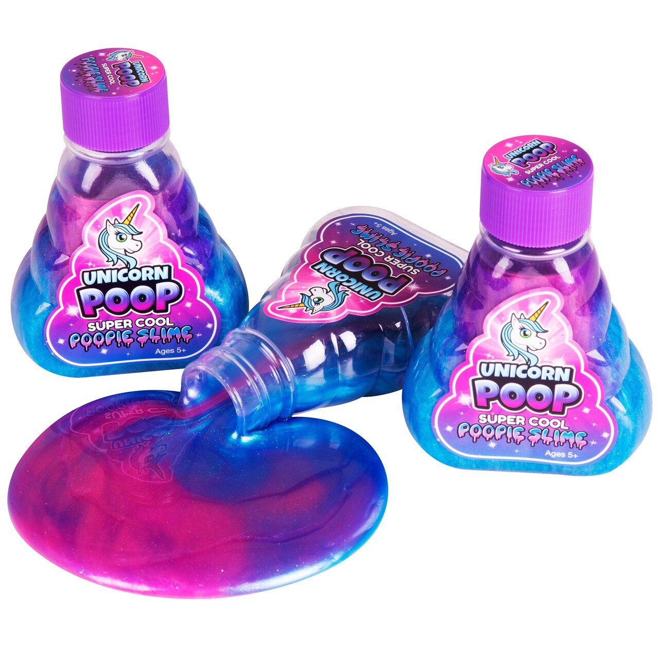 Super Cool Slime: Unicorn Poop Pack Of 3 - 5oz Bottles, Non-Toxic Multi-Color Glitter Poopie Slimes, Moves Like A Liquid But Feels Like A Slime, Sensory Activity, Stress Reliever